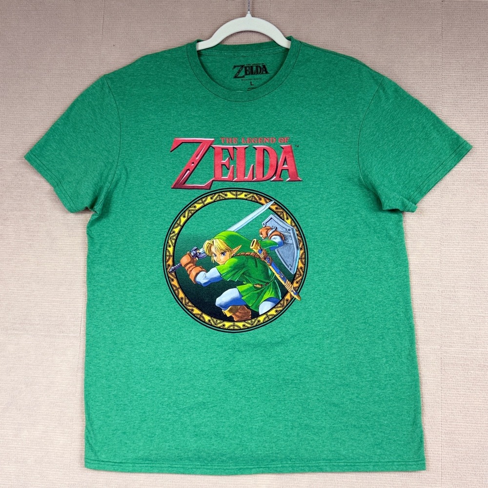 Nintendo The Legend of Zelda Link Graphic T-Shirt Mens Large Green Heather Tee